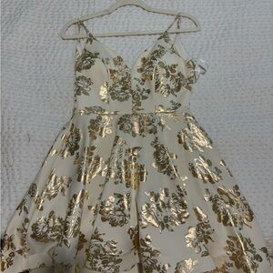 B darlin hoco short semi formal gold and cream dress